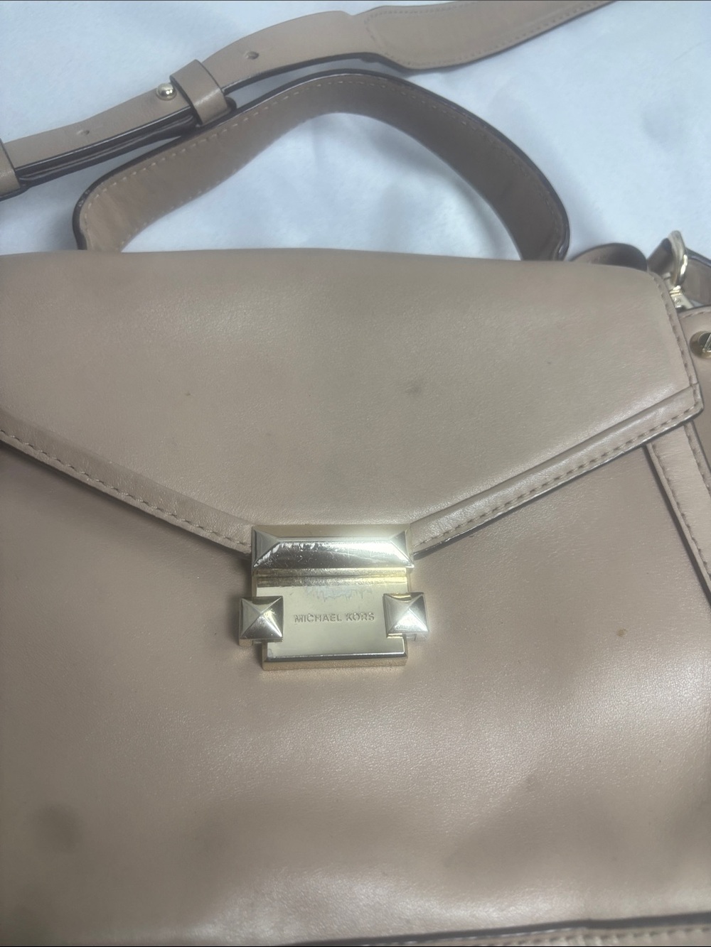 Michael Kors Taupe Leather Satchel with Gold-Tone Lock